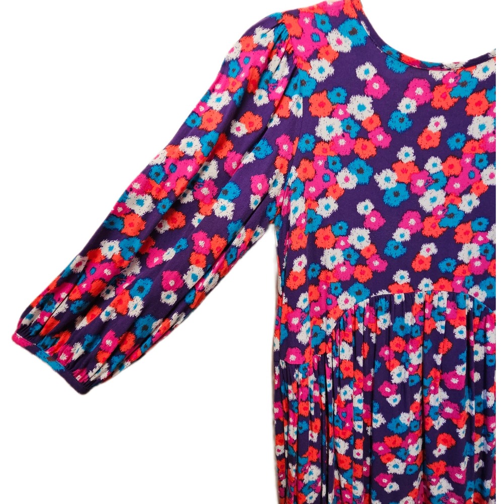 Compania Fantastica Purple Multicolor Floral Print 3/4 Sleeve Baby Doll Dress XS - Picture 4 of 8